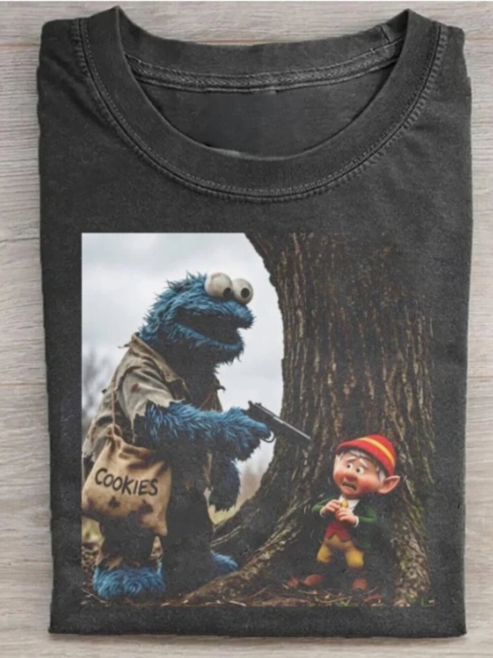 Vintage Cookie Monster Funny Graphic Tee Retro Cartoon Parody Y2K Shirt